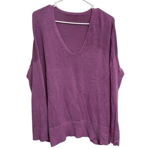 Eileen Fisher Purple V-Neck Organic Cotton‎ Tencel Knit Sweater Women's XL